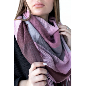 Велика бузкова кашемірова хустка косинка в клітину CASHMERE. Photo 2